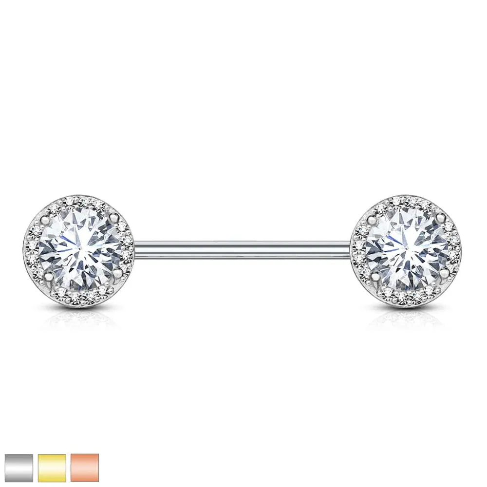 Large Crystal + Halo Nipple Barbell 14g