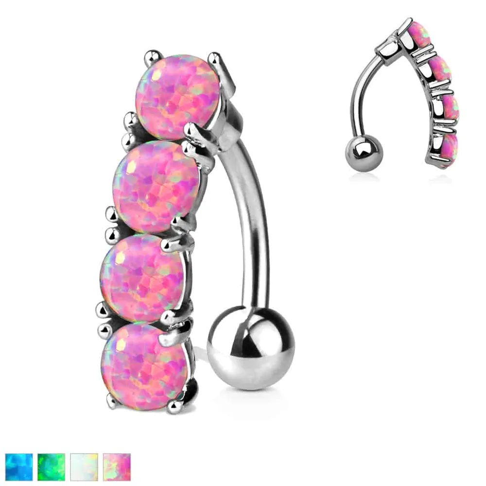 Surgical Steel + Opal Inverted Navel Barbell 14g