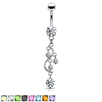 Crystals on A Vine Navel Dangle 14g
