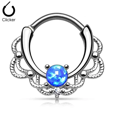 Silver Filigree Claw-Set Opal Clicker 16g