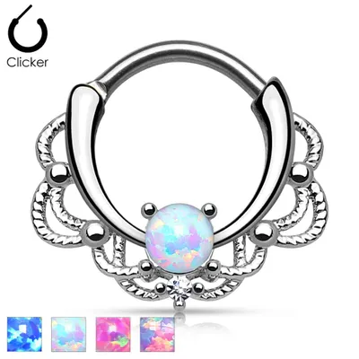 Silver Filigree Claw-Set Opal Clicker 16g