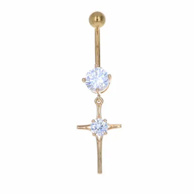 Gold Crystal + Cross Belly Dangle 14g