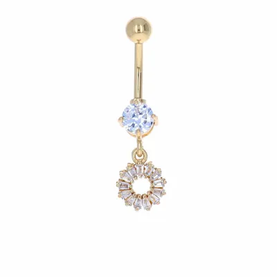 Gold PVD Crystal Circle Navel Dangle 14g