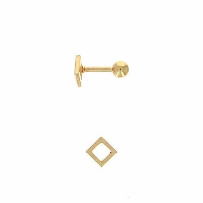 Gold PVD Hollow Square Cartilage Stud 16g