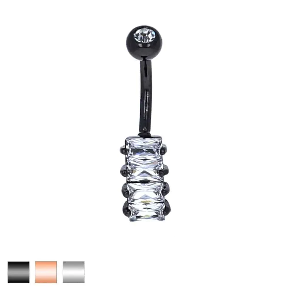 Claw-Set Baguette Navel Barbell 14g