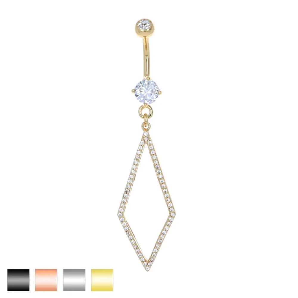 Paved Diamond Outline Navel Dangle 14g