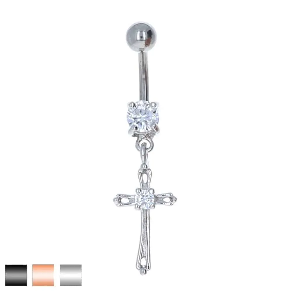 Small Gothic Cross + Crystal Navel Dangle 14g