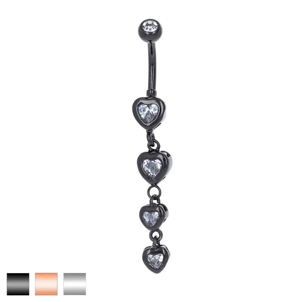 Bezel-Set Tiered Heart Navel Dangle 14g