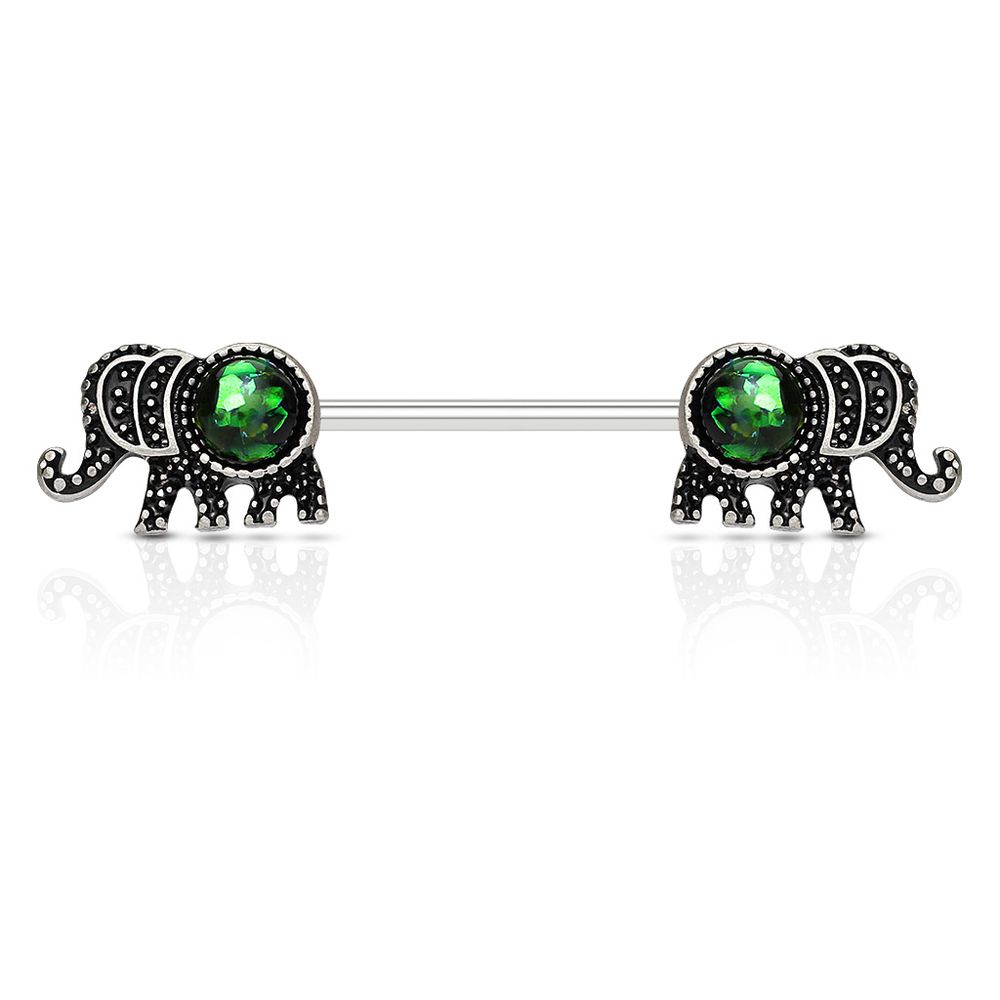 Green Opal Elephant Nipple Barbell 14g