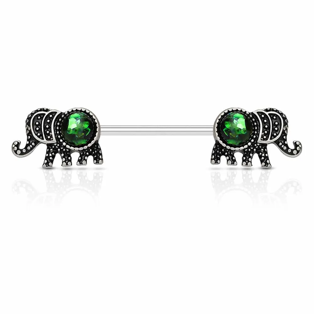 Green Opal Elephant Nipple Barbell 14g