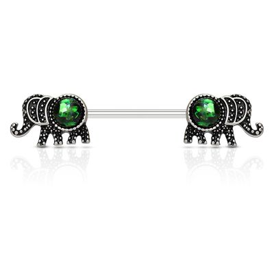 Green Opal Elephant Nipple Barbell 14g