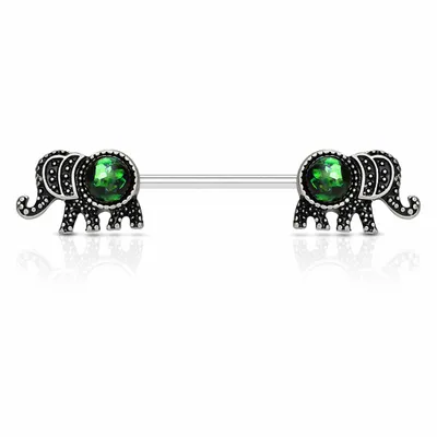 Green Opal Elephant Nipple Barbell 14g