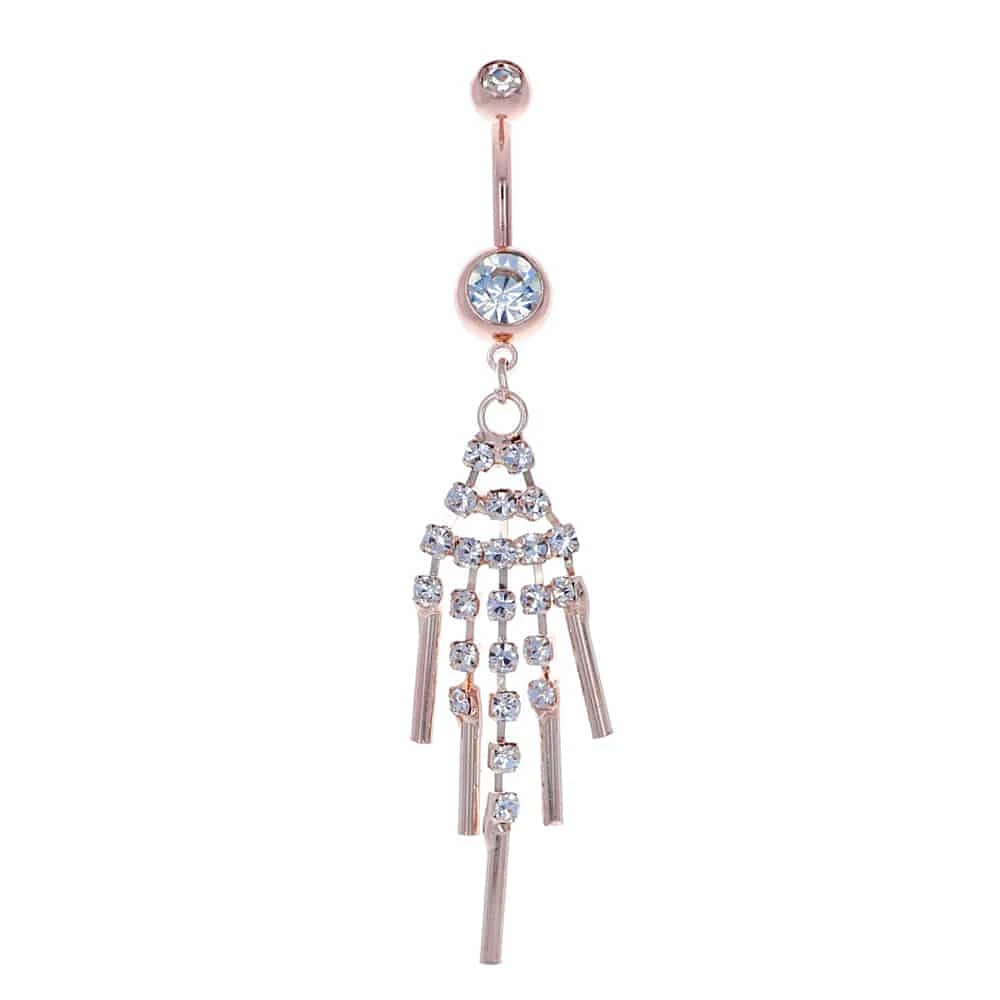 Rose Gold PVD Crystal Fringe Navel Dangle 14g
