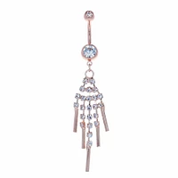 Rose Gold PVD Crystal Fringe Navel Dangle 14g