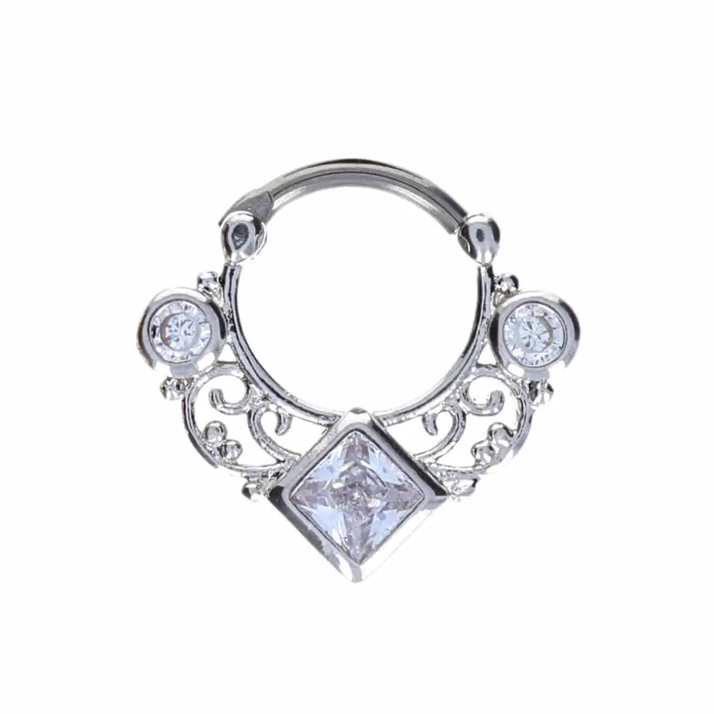 Filigree Bezel-Set Crystal Clicker 16g