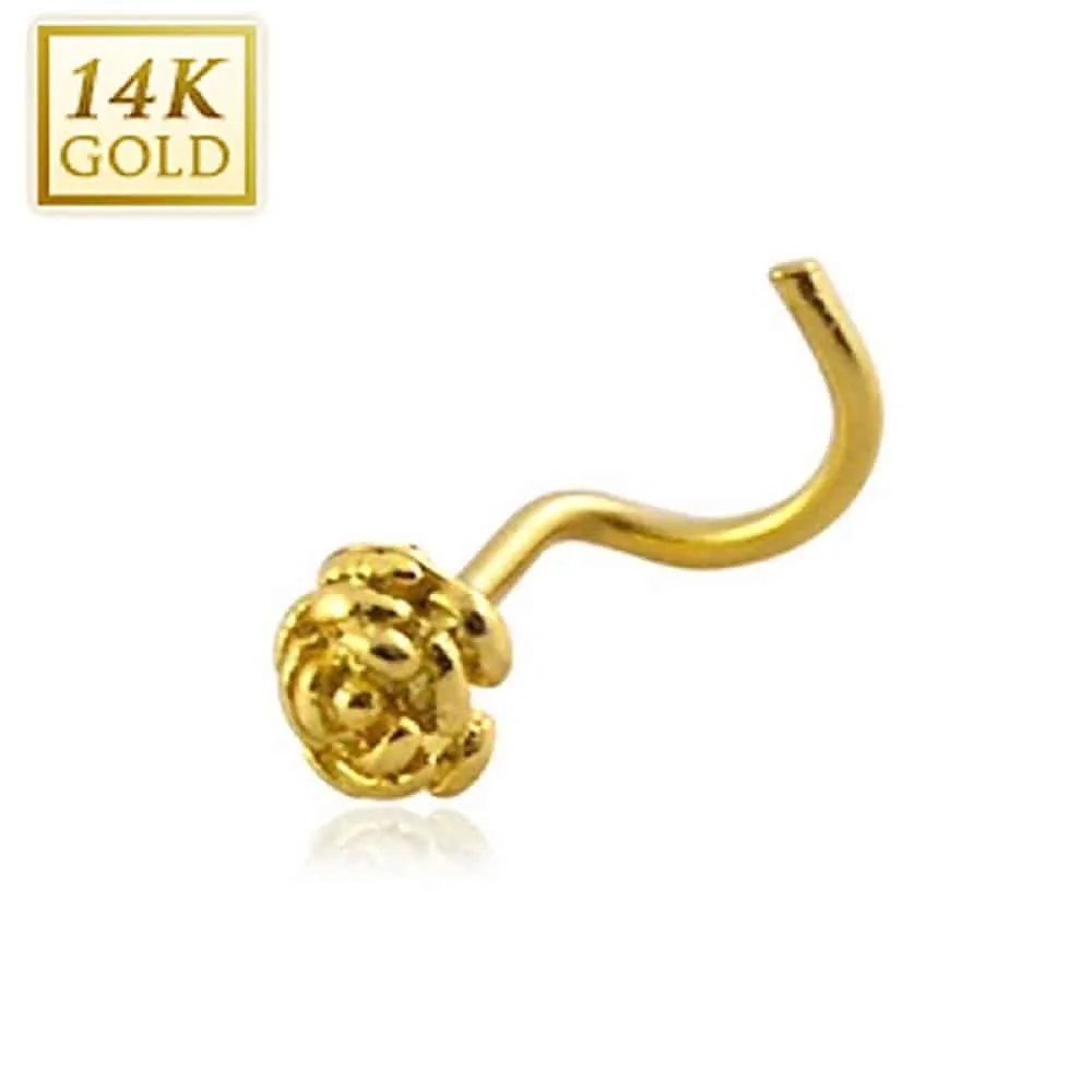 14K Gold Rose Shaped Nose Screw 20g