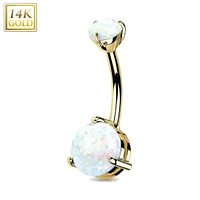 14K Gold Opal Navel Barbell 14g