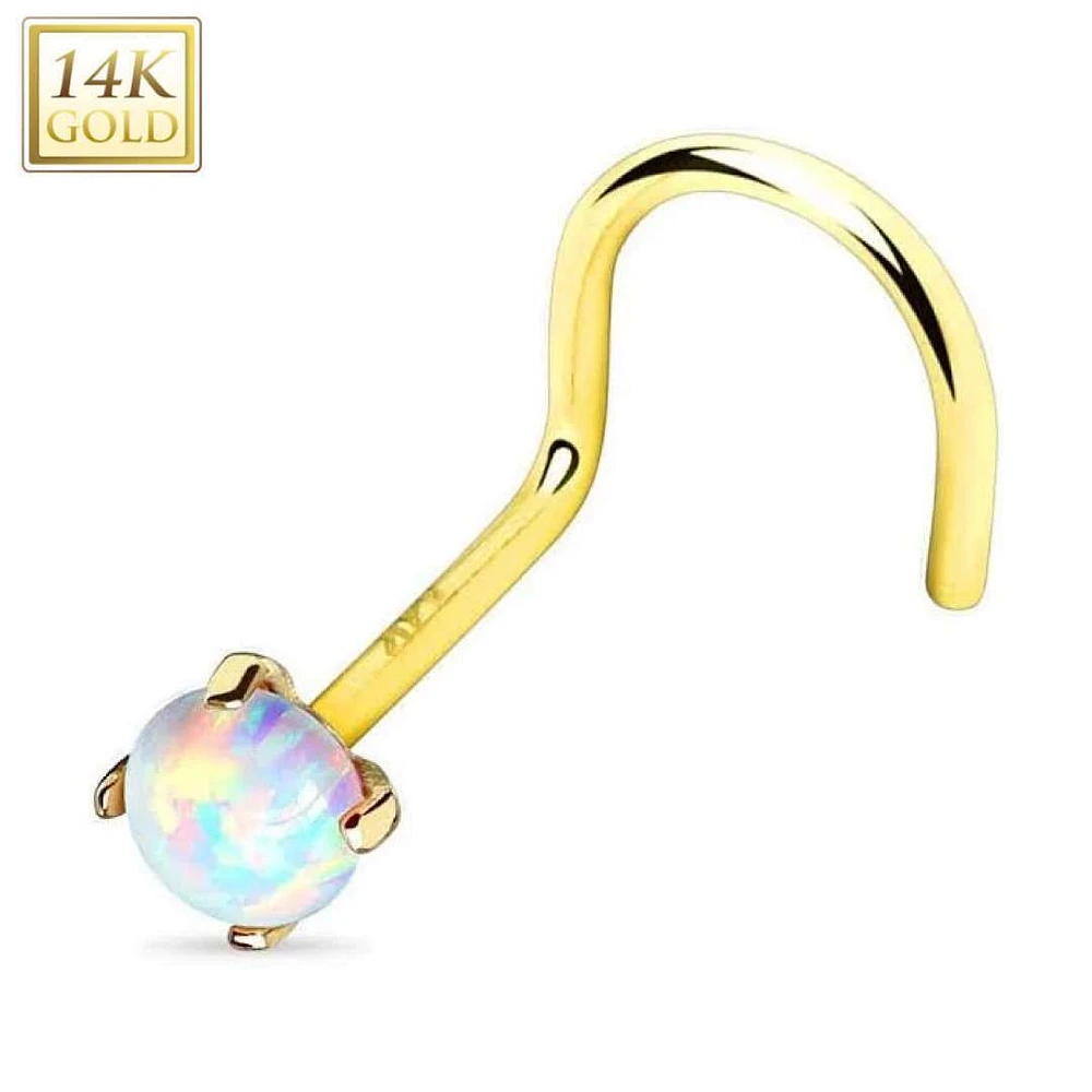 14K Gold Claw-Set Opal Nose Screw 20g