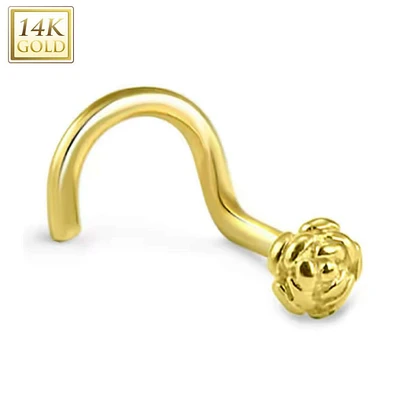 14K Gold Rose Shaped Nose Screw 20g