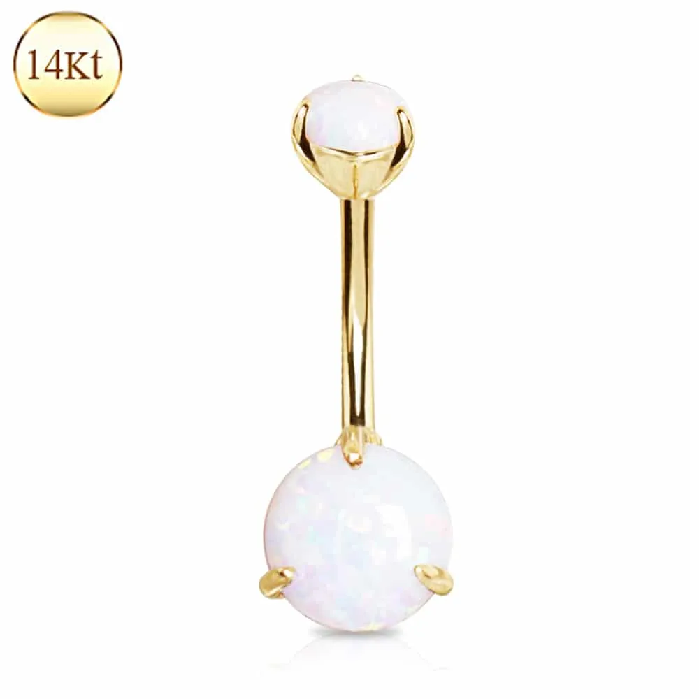 14K Gold Opal Belly Barbell 14g