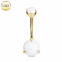 14K Gold Opal Belly Barbell 14g