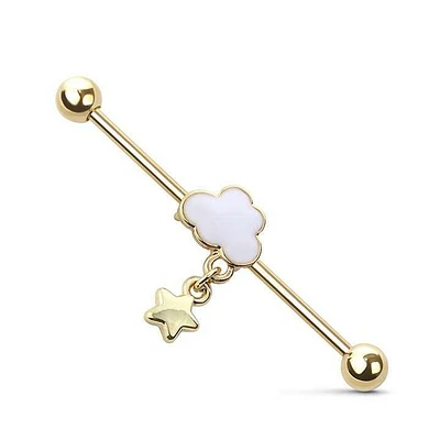 Premium Cloud + Star Dangle Industrial Barbell 14g