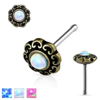 PREMIUM Brass + Opal Flower Nose Bone 18g