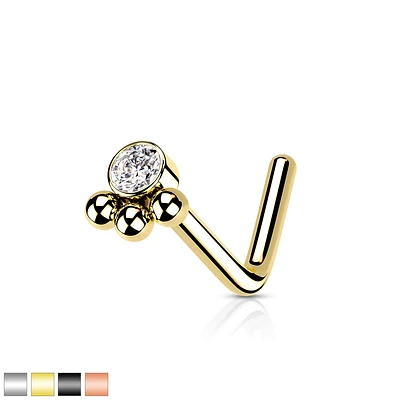 PREMIUM Bezel-set Crystal + Dotwork Nose Pin 20g