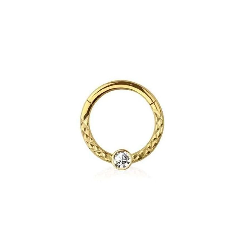PREMIUM Textured Edge + Crystal Segment Ring 16g
