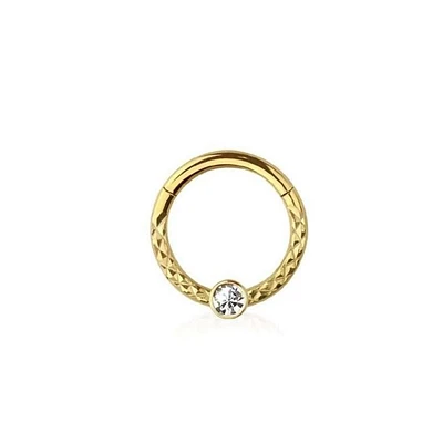 PREMIUM Textured Edge + Crystal Segment Ring 16g
