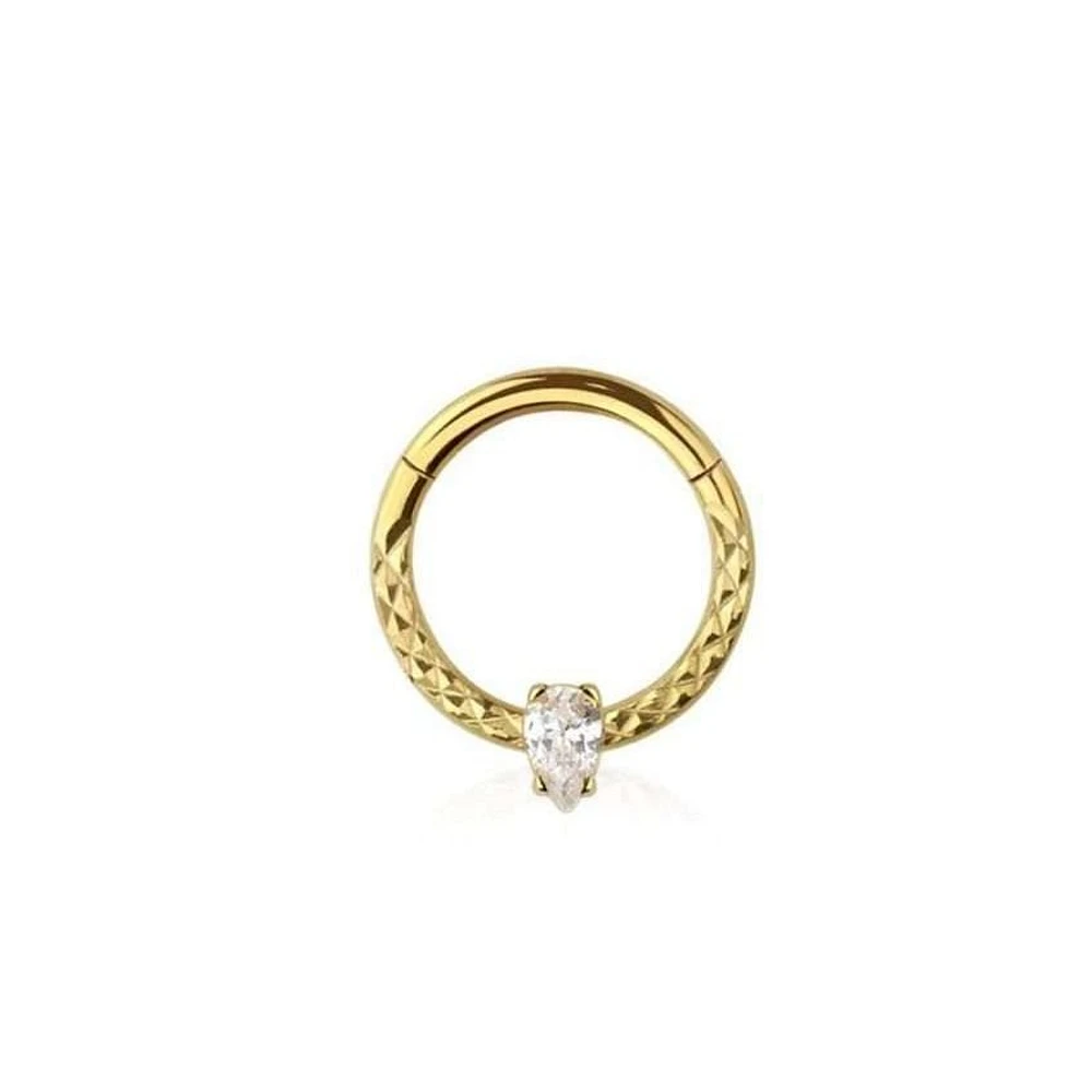 PREMIUM Textured + Pear-cut Crystal Segment Ring 16g