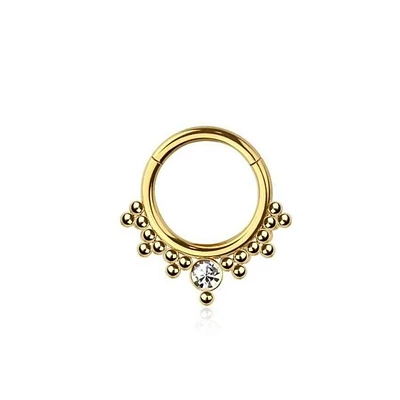 PREMIUM Triple Dotwork + Crystal Segment Ring 16g