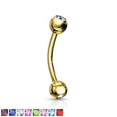 Gold PVD Crystal Curved Barbell 16g