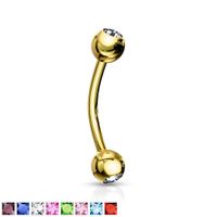 Gold PVD Crystal Curved Barbell 16g
