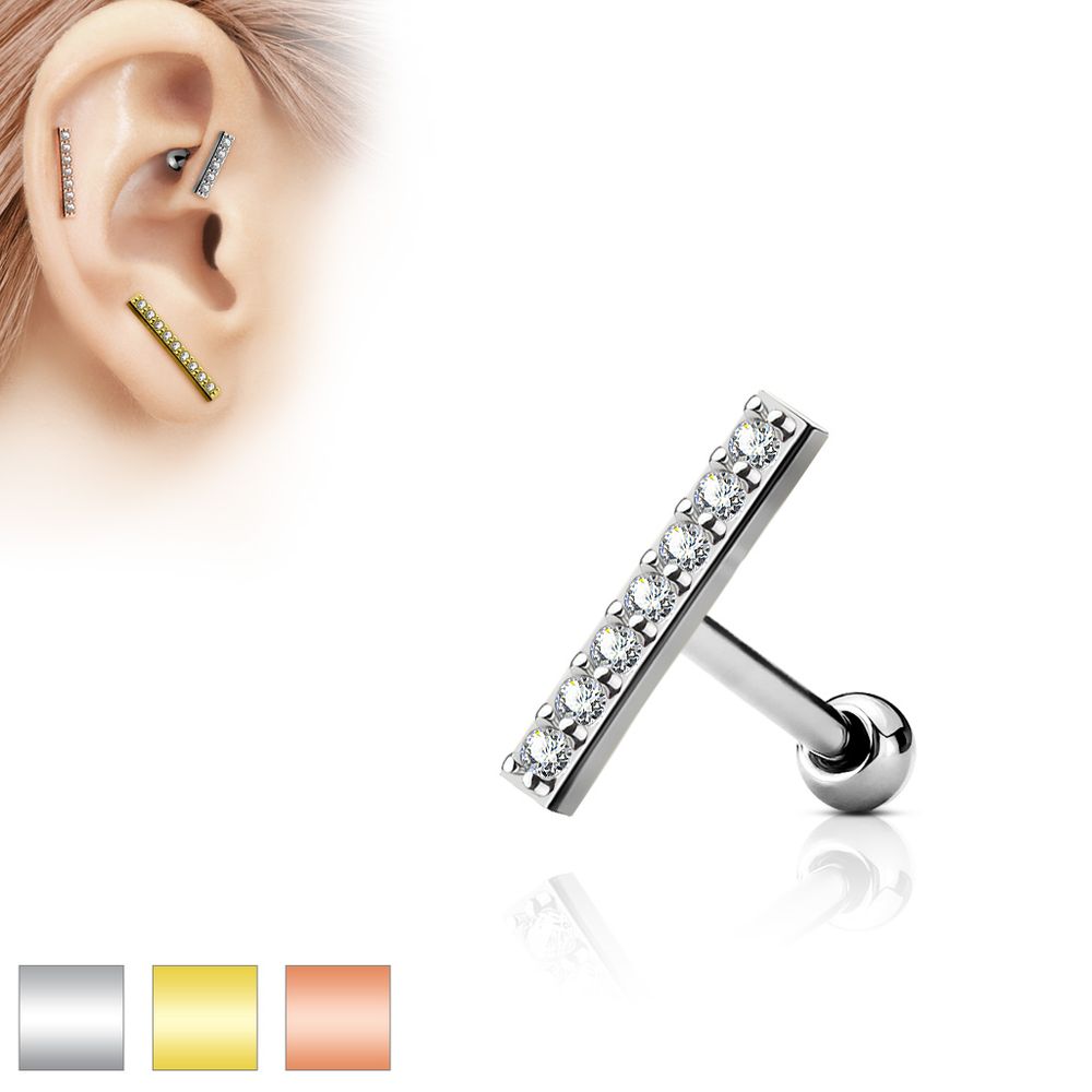 PREMIUM Crystal Bar Cartilage Stud 16g