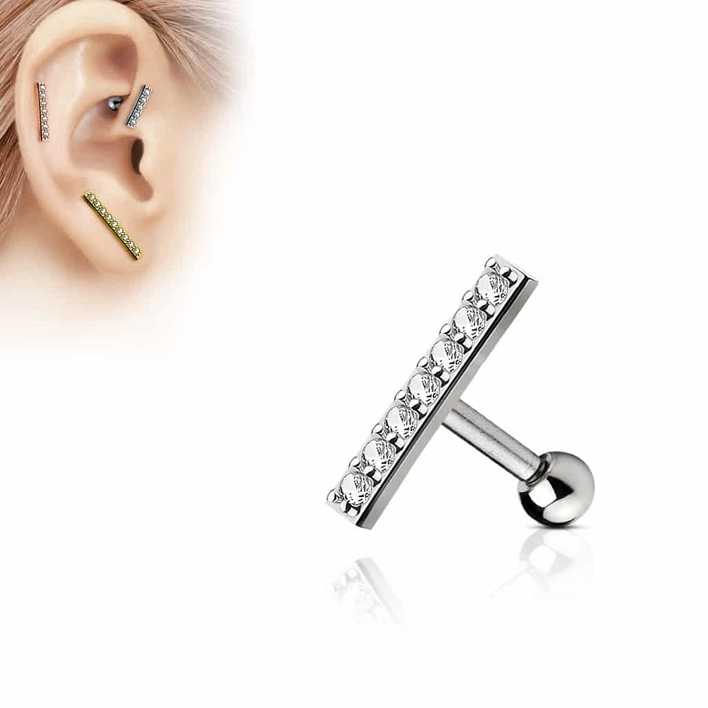 PREMIUM Crystal Bar Cartilage Stud 16g