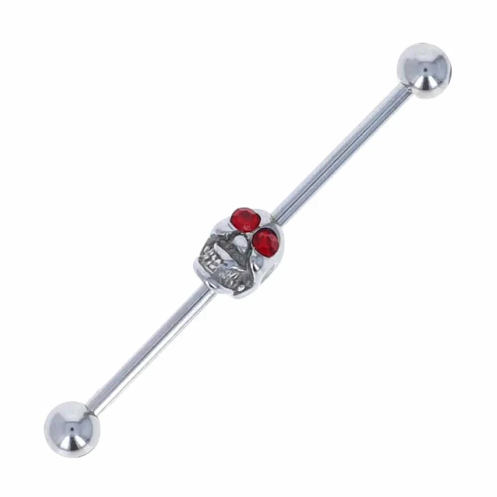 Ruby Eyed Skull Industrial Barbell 14g