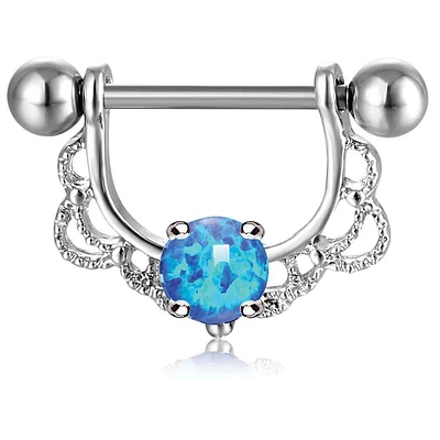 Filigree + Bold Blue Opal Nipple Shield 14g
