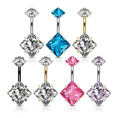 PREMIUM Diamond Crystal Navel Barbell 14g