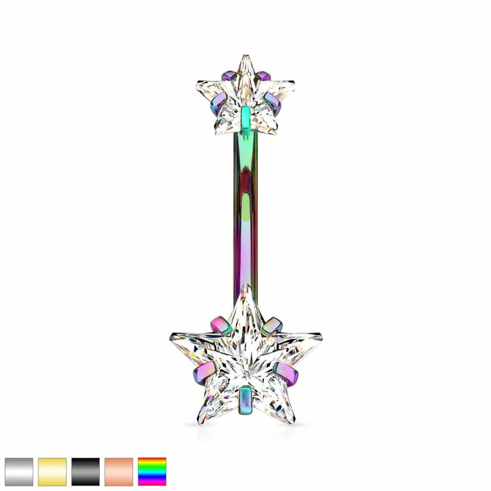 PREMIUM Crystal Star Navel Barbell 14g