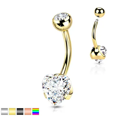 PREMIUM Crystal Heart Navel Barbell 14g