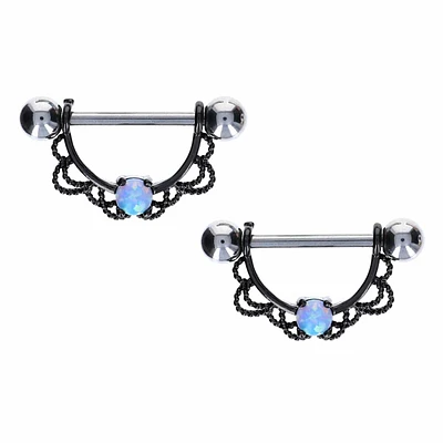 Filigree + Soft Blue Opal Nipple Shield 14g