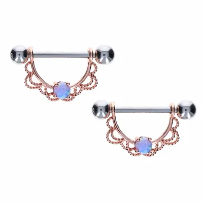 Filigree + Soft Blue Opal Nipple Shield 14g