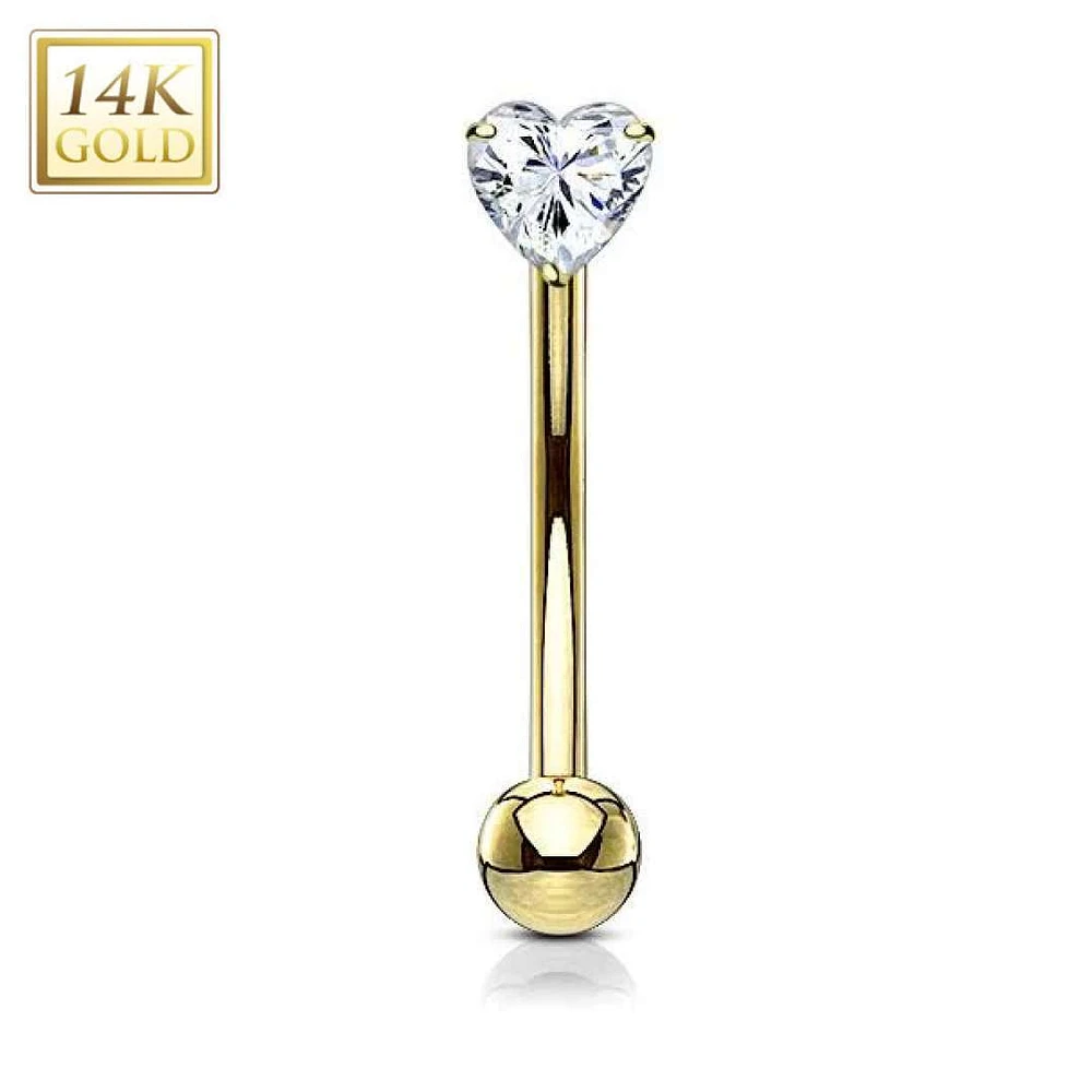14K Gold Crystal Heart Curved Barbell 16g