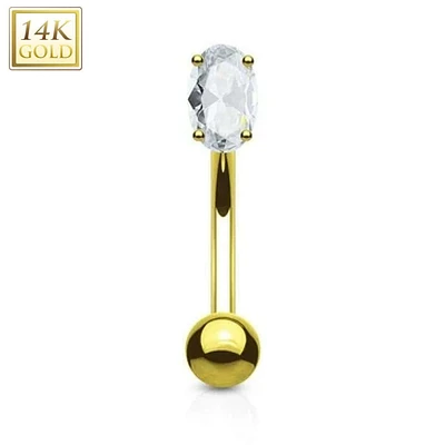 14K Gold Oval Crystal Curved Barbell 16g