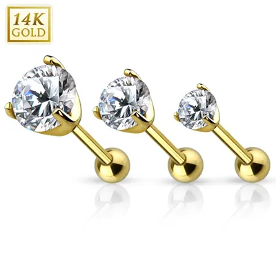 14k Gold Crystal Cartilage Stud 16g