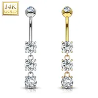 14K Gold Crystal Navel Dangle 14g