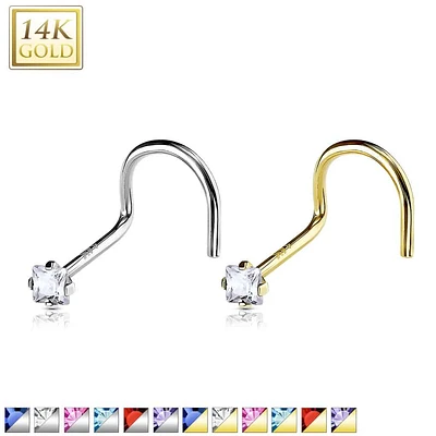 14K Gold Claw-Set Square Nose Screw 20g