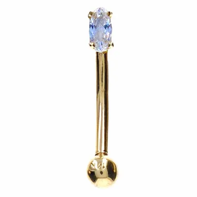 14K Gold Oval Crystal Curved Barbell 16g