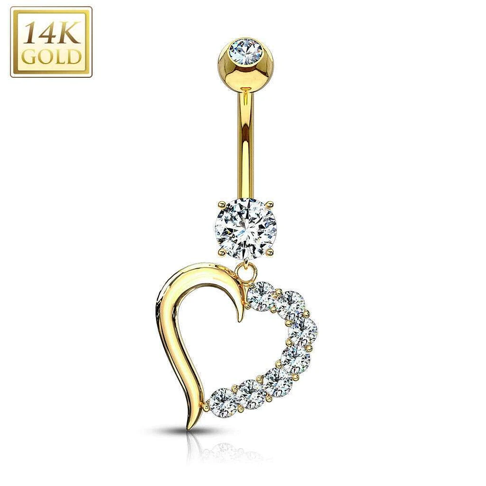 14K Gold Heart Navel Dangle 14g